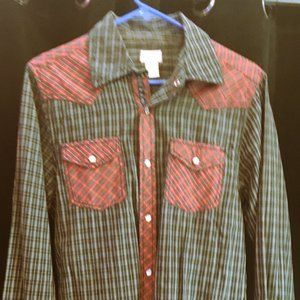 Designer Pearl Snap Cowboy Shirt, plaid on plaid
